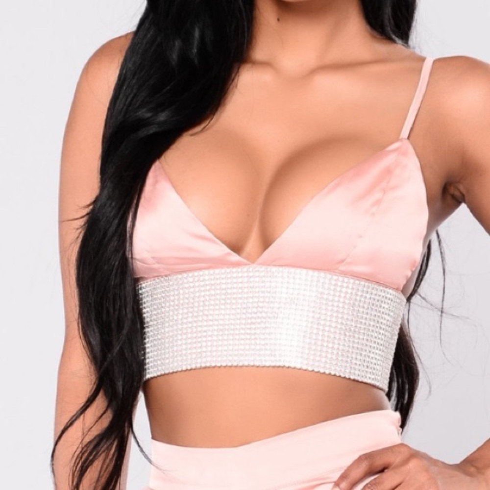 Rose Gold Satin Rhinestone Bralette